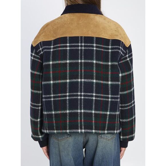 CELINE Tartan Wool Blend Varsity Jacket Women BLUE Coats & Jackets - Picture 4 of 5
